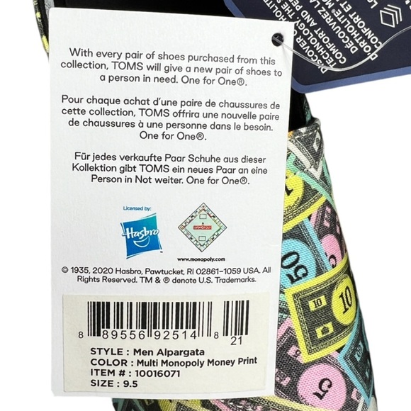 NWT Box Toms x Monopoly Alpargata Graphic Slip On Flats Men’s 9.5 Women’s 10.5 main image 9